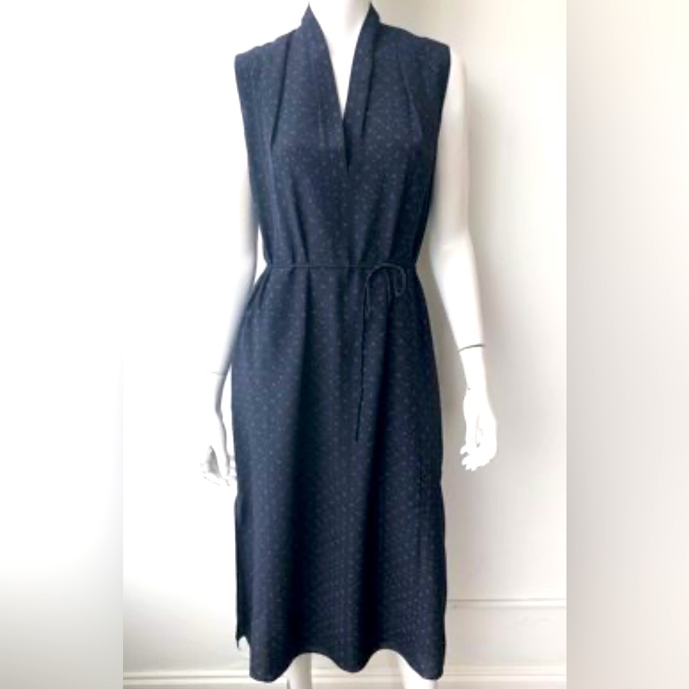 VINCE Shadow Dot Sleeveless Drape Neck Dress - Indigo. Size XXS